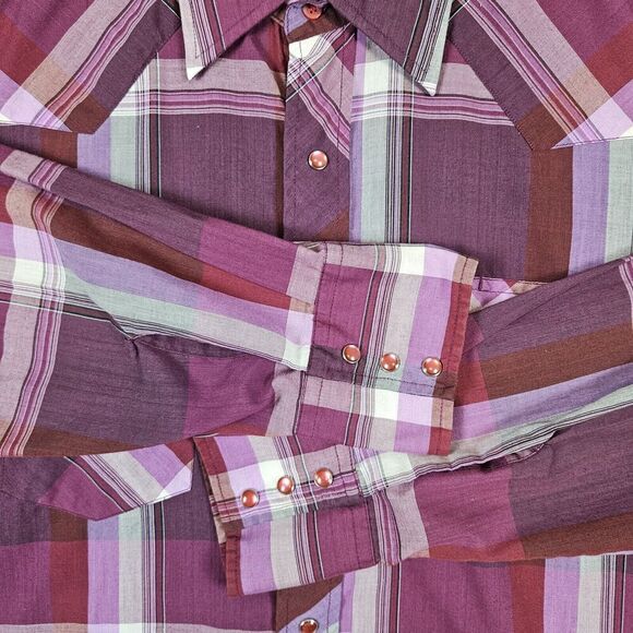 American Hero Pink Windowpane Plaid Pearl Snap Large Long Sleeve Western Shirt - Picture 6 of 14